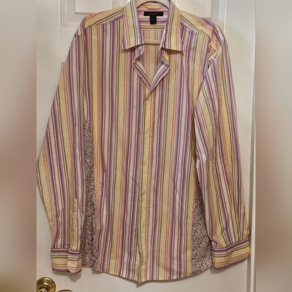 Express Striped Modern Fit Dress Shirt Mens L